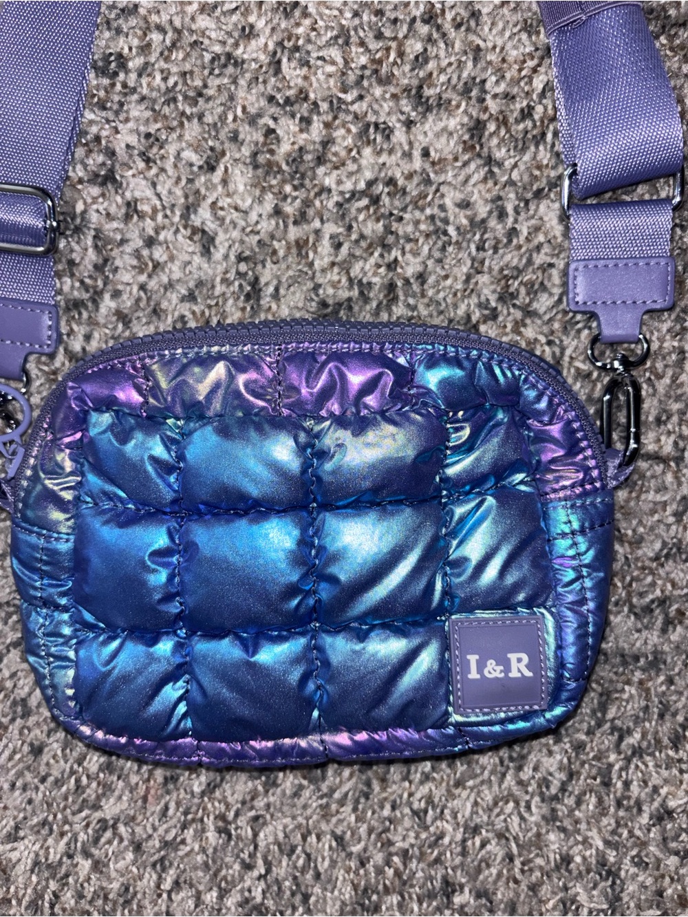 I&R Iridescent Blue-Purple Quilted Mini Crossbody